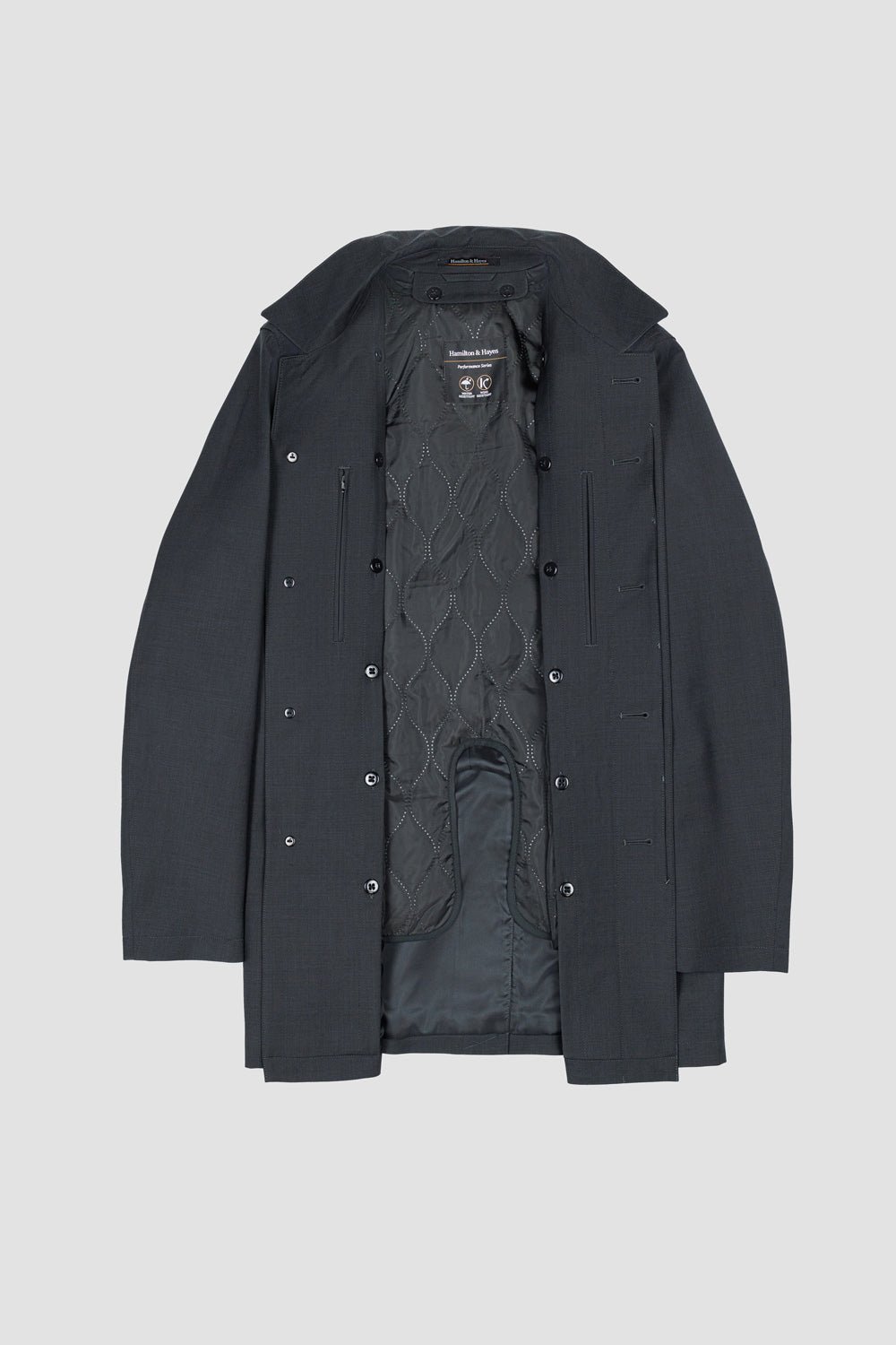 HAMILTON & HAYES 3/4 WATER REPELLANT COAT IN CHARCOAL GREY - Emporio