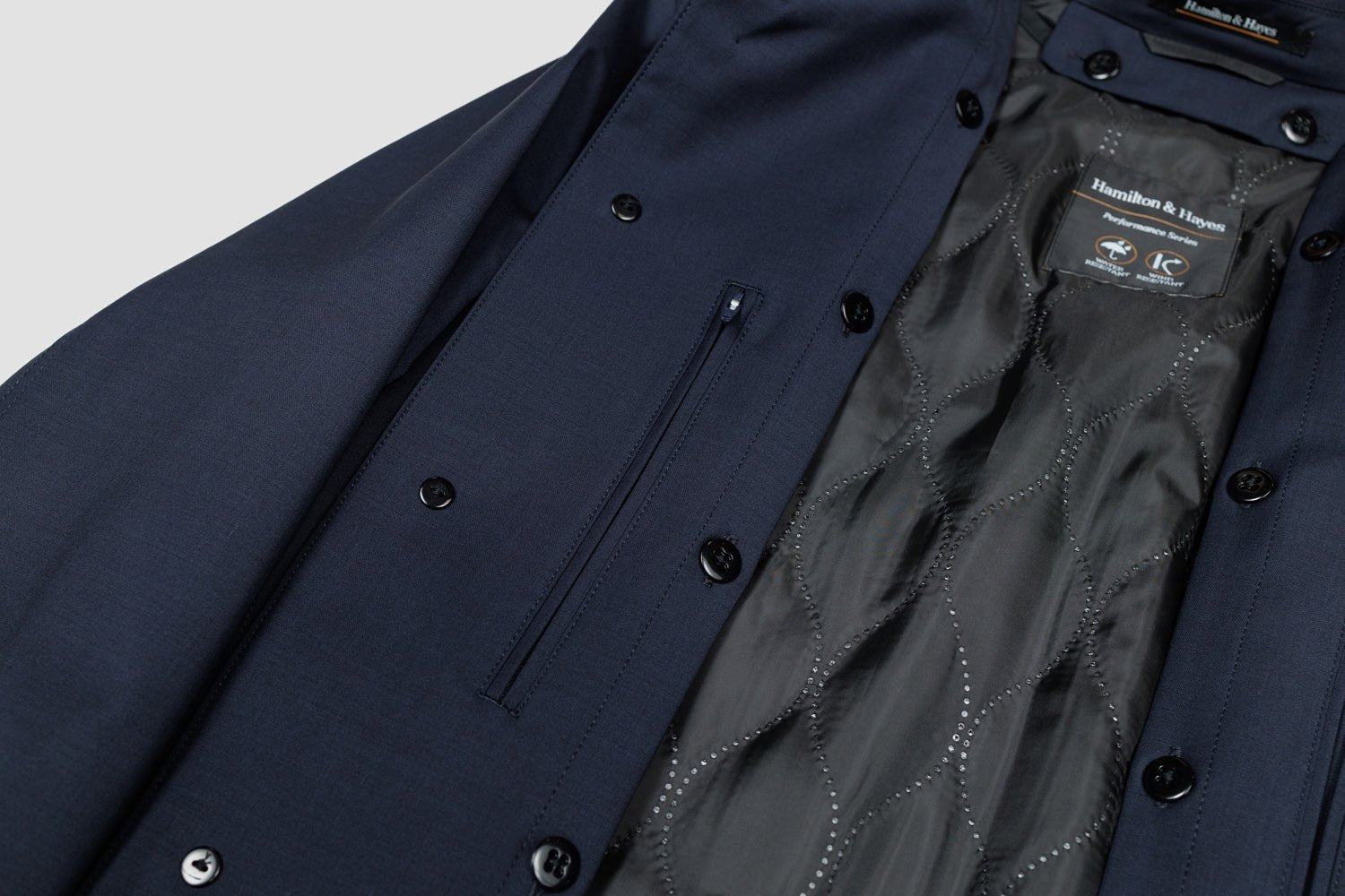 HAMILTON & HAYES 3/4 WATER REPELLANT COAT IN NAVY - Emporio