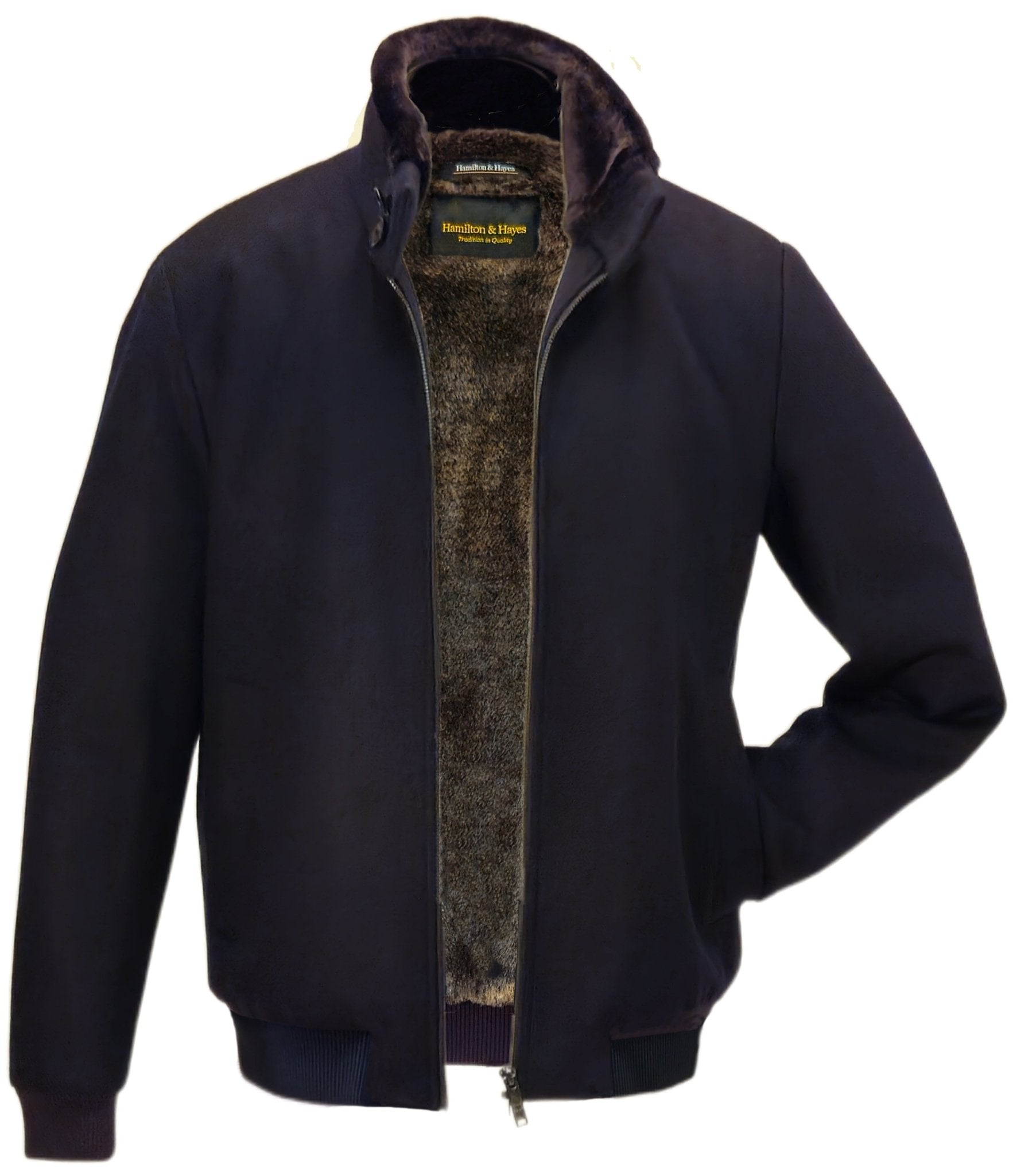 H&H FUR LINED BOMBER IN NAVY - Emporio