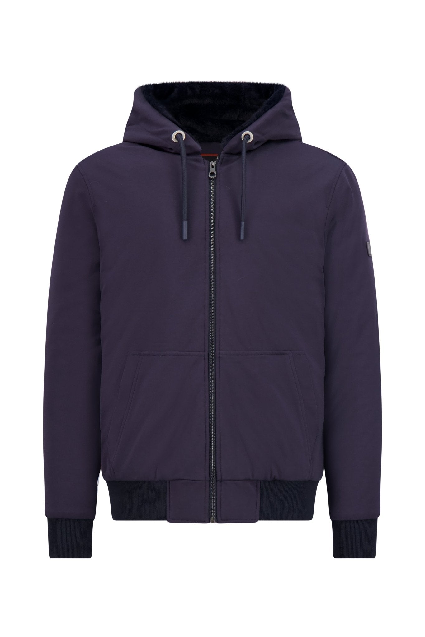 MXM FAUX FUR FULL ZIP SWEATER IN NAVY - Emporio