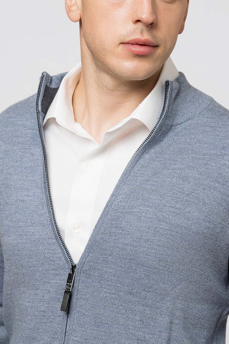 Raffaello Full Zip Sweater- "Lake (light blue)" - Emporio