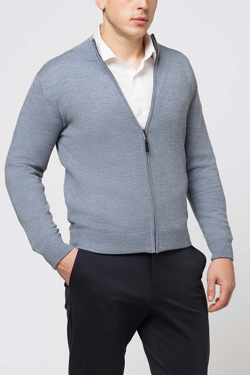 Raffaello Full Zip Sweater- "Lake (light blue)" - Emporio