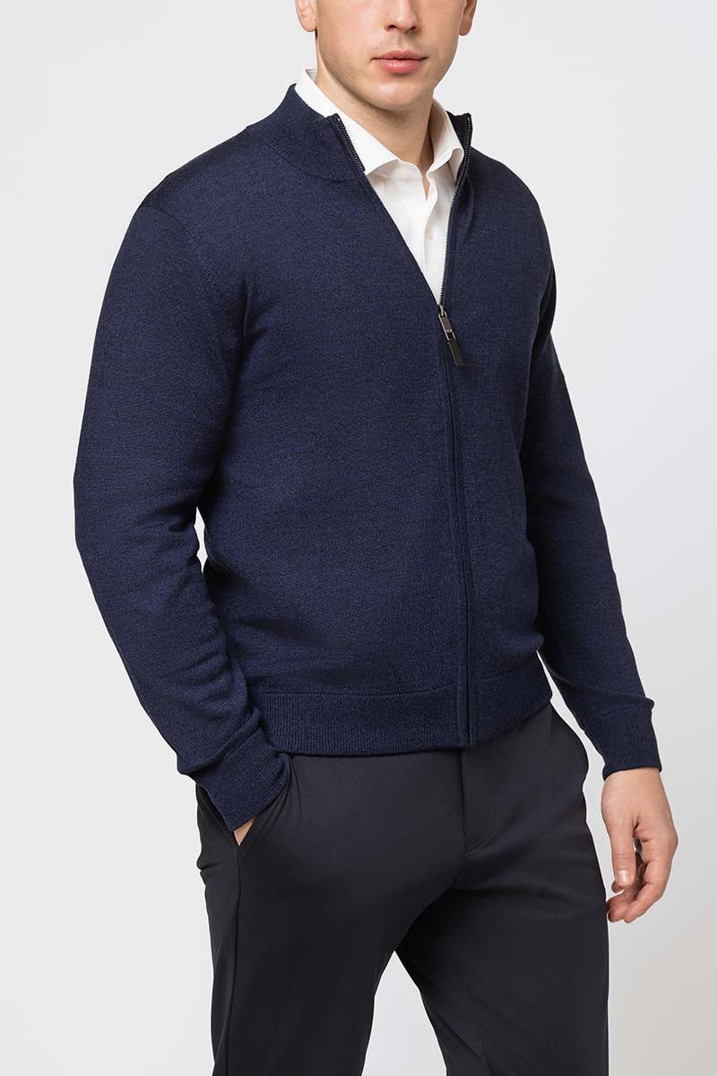 Raffaello Full Zip Sweater- "Marine Blue" - Emporio