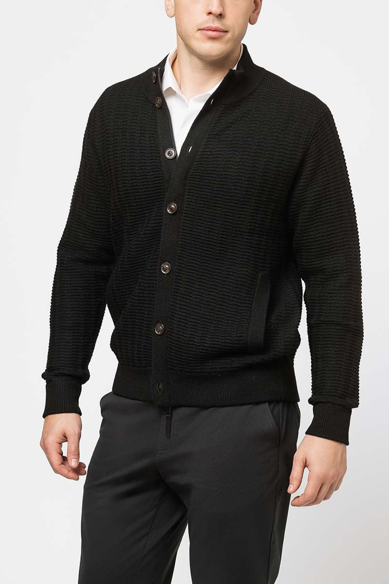 Richard Del Toro Textured Button Full Zip-Black - Emporio
