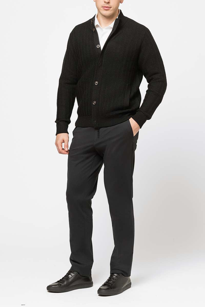 Richard Del Toro Textured Button Full Zip-Black - Emporio