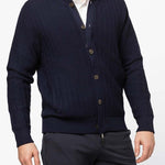 Richard Del Toro Textured Button Full Zip-Navy - Emporio