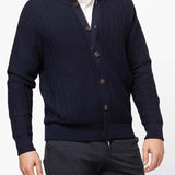 Richard Del Toro Textured Button Full Zip-Navy - Emporio