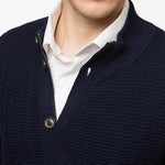 Richard Del Toro Textured Button Full Zip-Navy - Emporio