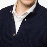 Richard Del Toro Textured Button Full Zip-Navy - Emporio