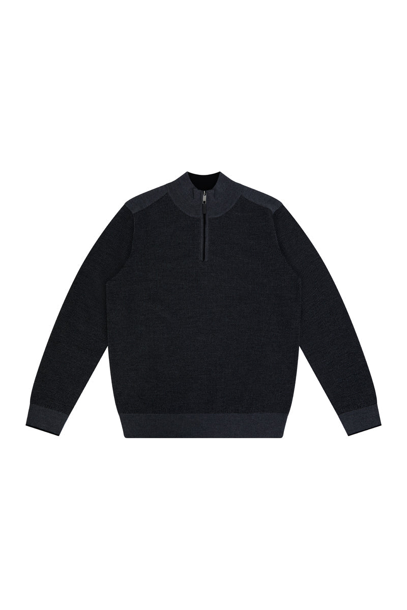 1/2 ZIP TEXTURED SWEATER IN CHARCOAL - Emporio