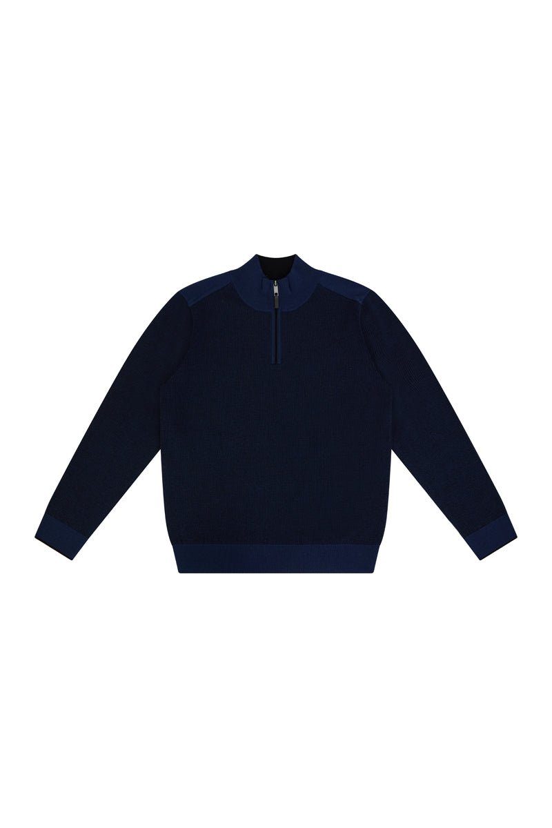 1/2 ZIP WAFFLE SWEATER IN NAVY - Emporio