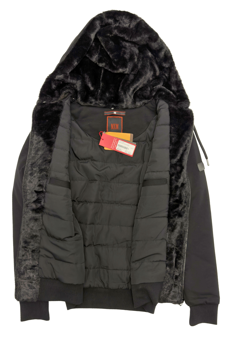 BOYS FAUX FUR FULL ZIP SWEATER IN BLACK - Emporio