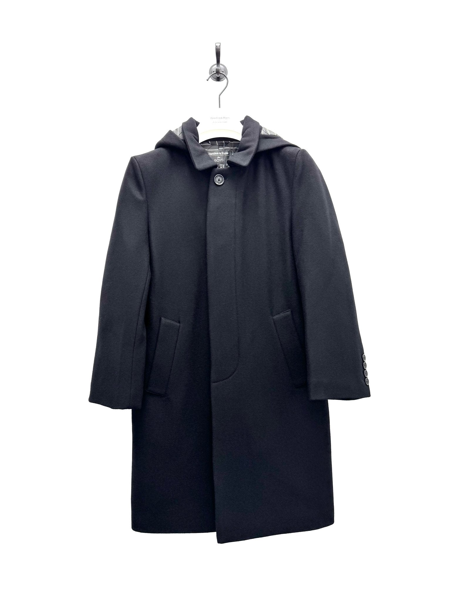 FULL LENGTH BOYS WOOL COAT IN BLACK - Emporio