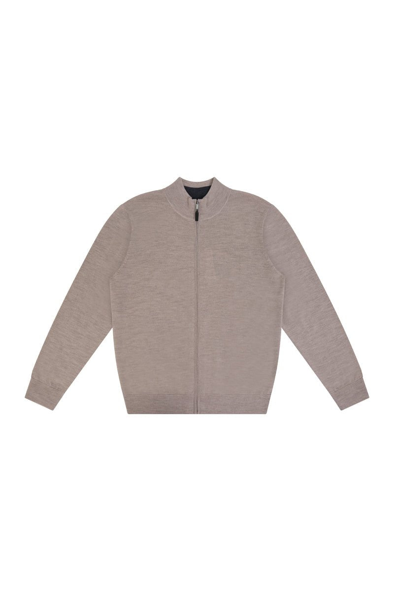 FULL ZIP SWEATER IN OAT - Emporio