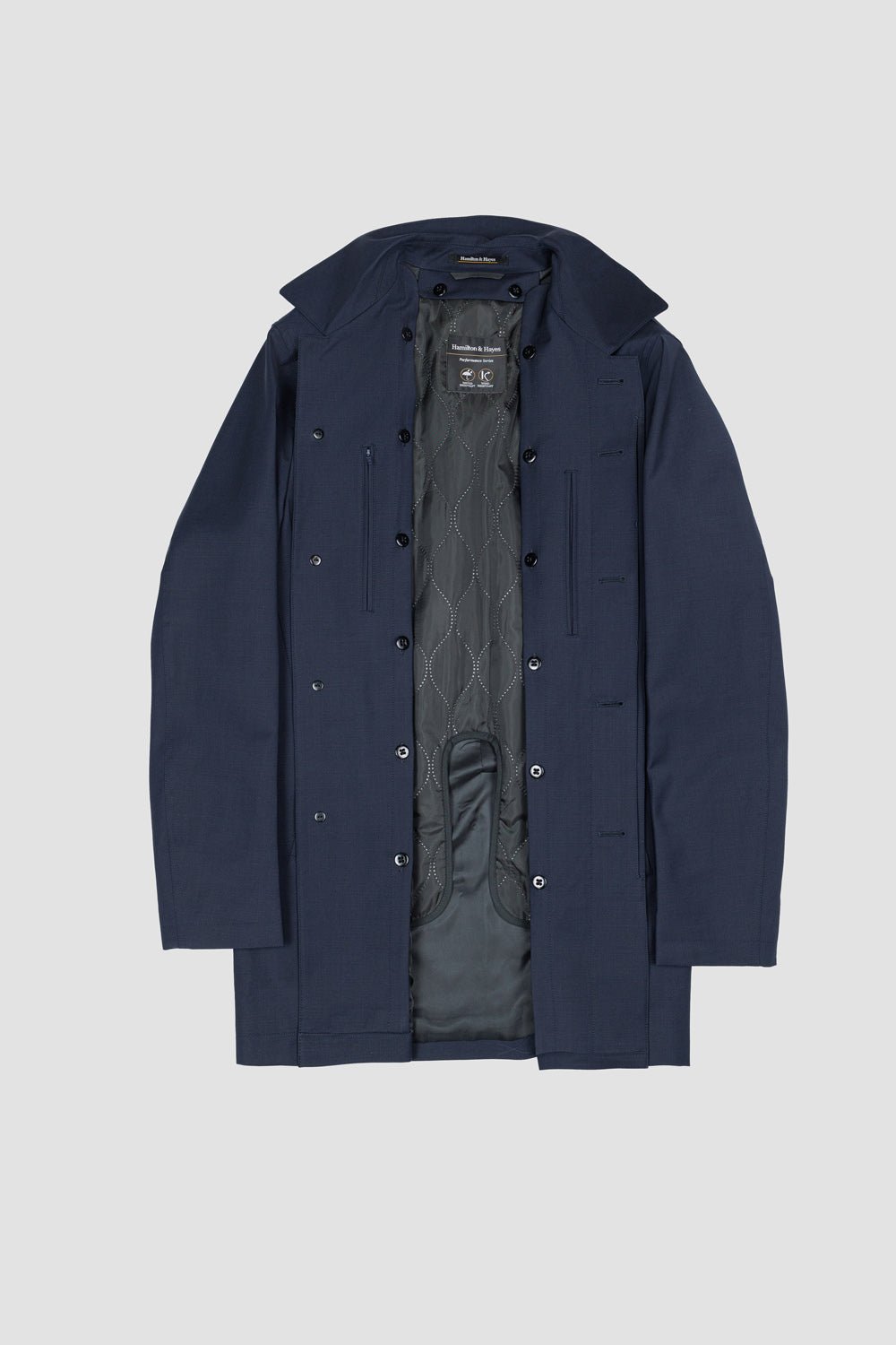 HAMILTON & HAYES 3/4 WATER REPELLANT COAT IN NAVY - Emporio