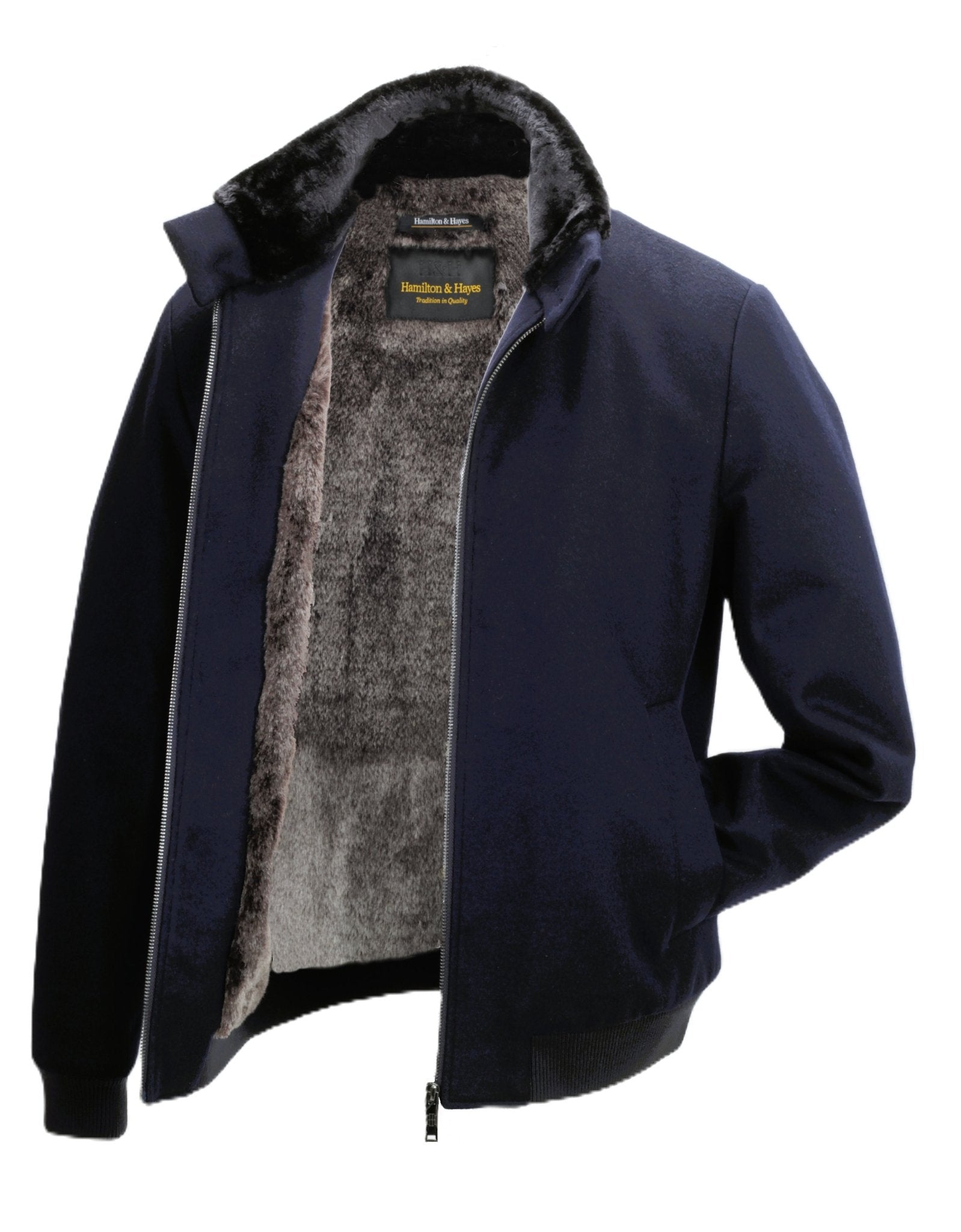 H&H FUR LINED BOMBER IN NAVY - Emporio