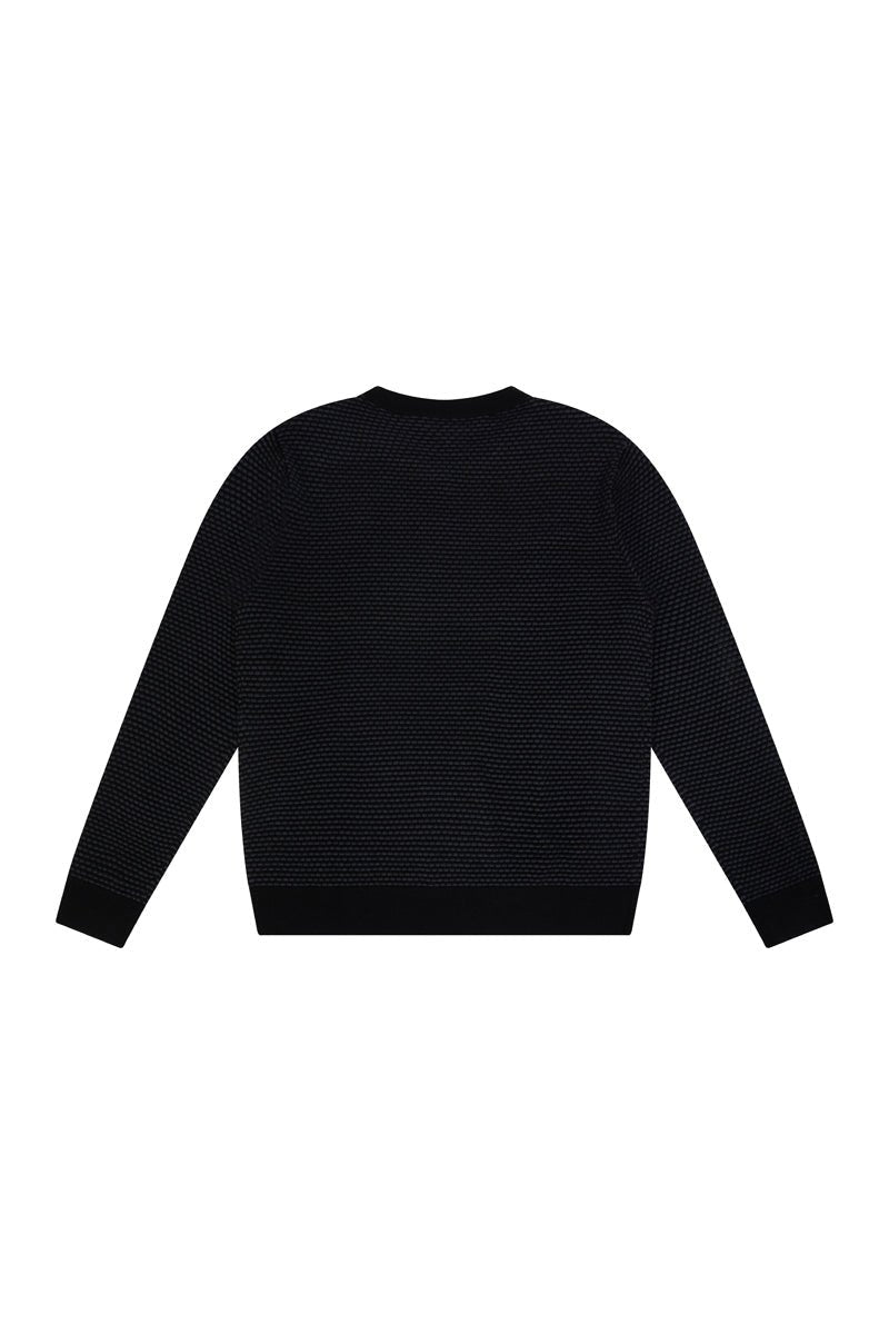 MERINO WOOL HONEYCOMB CREW NECK IN DARK GREY - Emporio