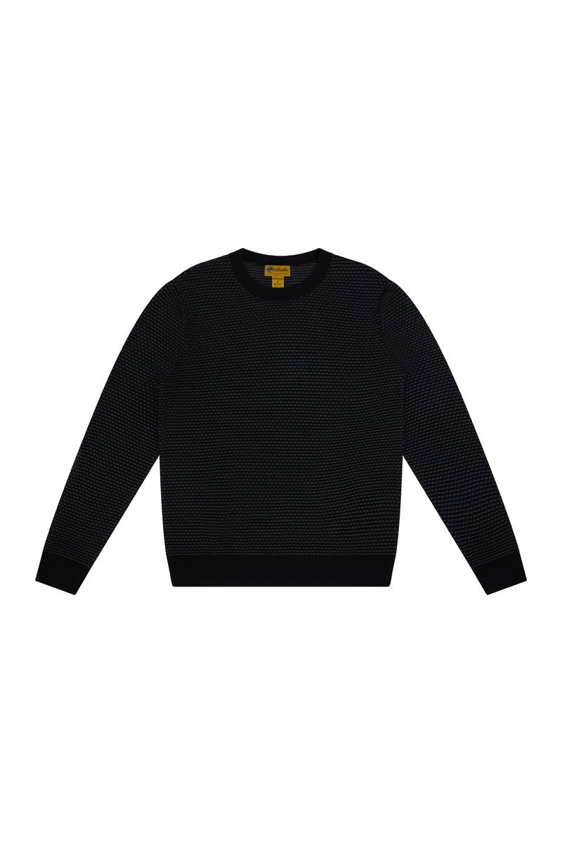MERINO WOOL HONEYCOMB CREW NECK IN DARK GREY - Emporio