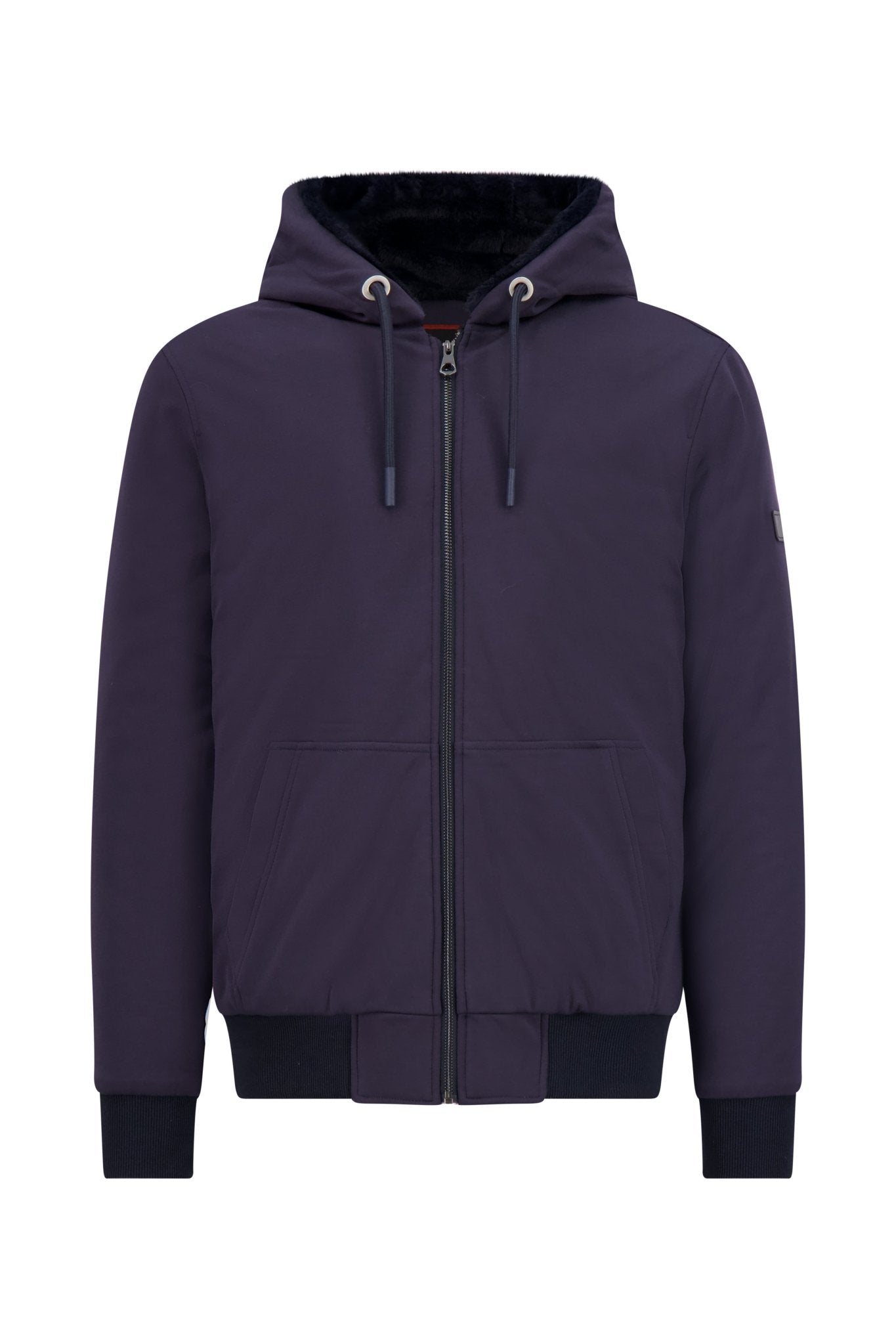 MXM FAUX FUR FULL ZIP SWEATER IN NAVY - Emporio