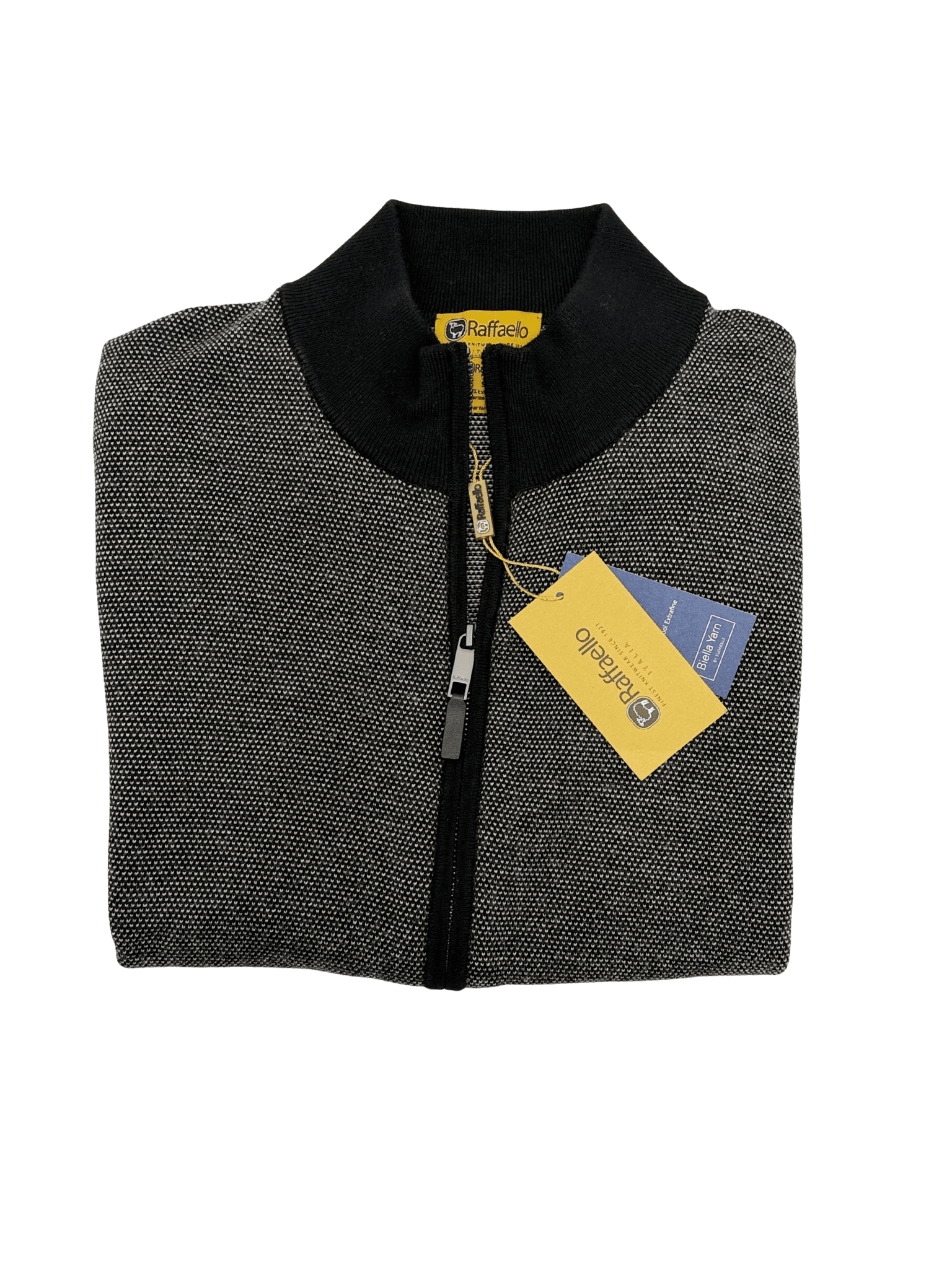 RAFFAELLO FULL ZIP BIRDS - EYE DESIGN SWEATER IN BLACK - Emporio