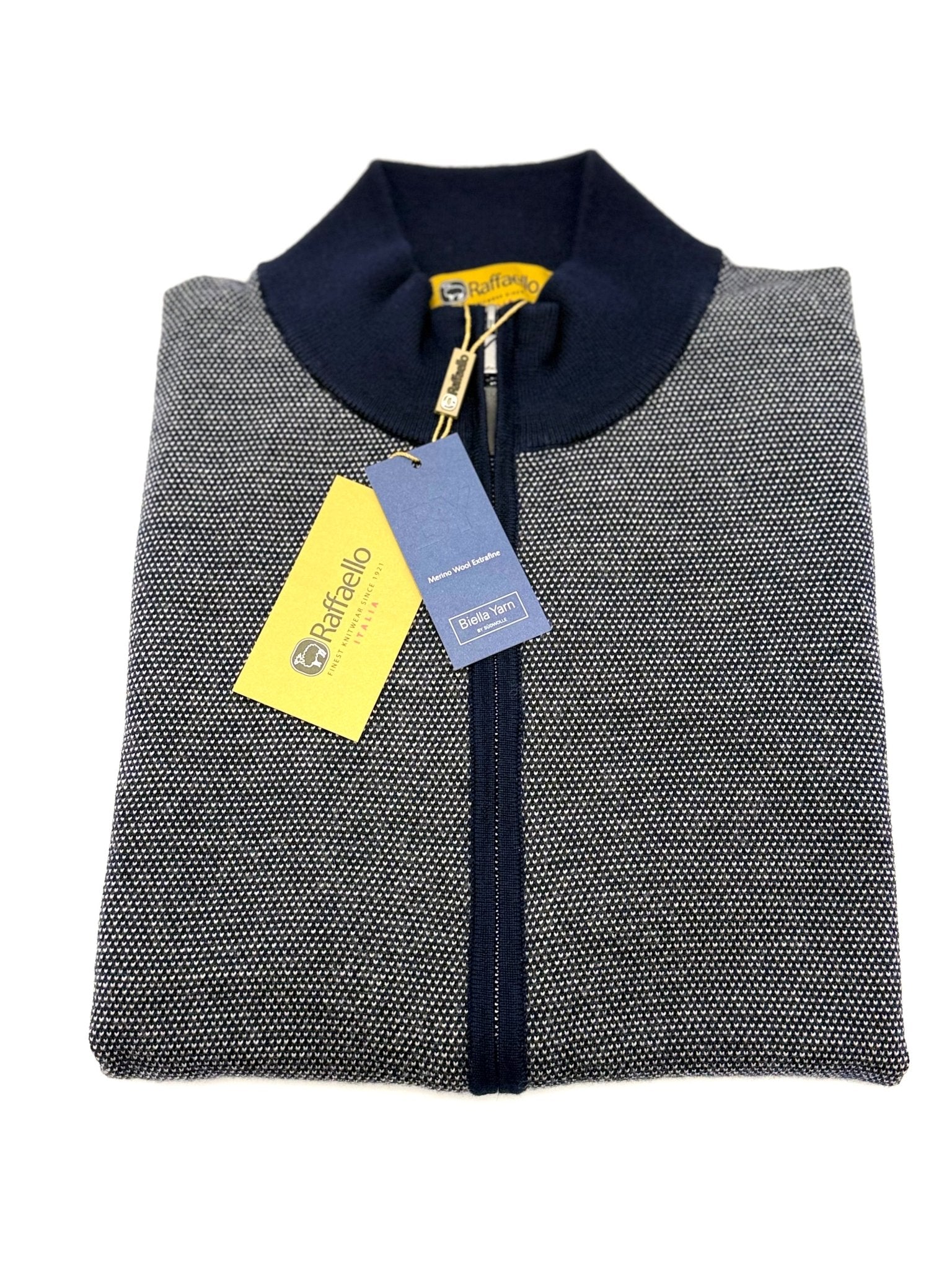 RAFFAELLO FULL ZIP BIRDS - EYE DESIGN SWEATER IN NAVY - Emporio