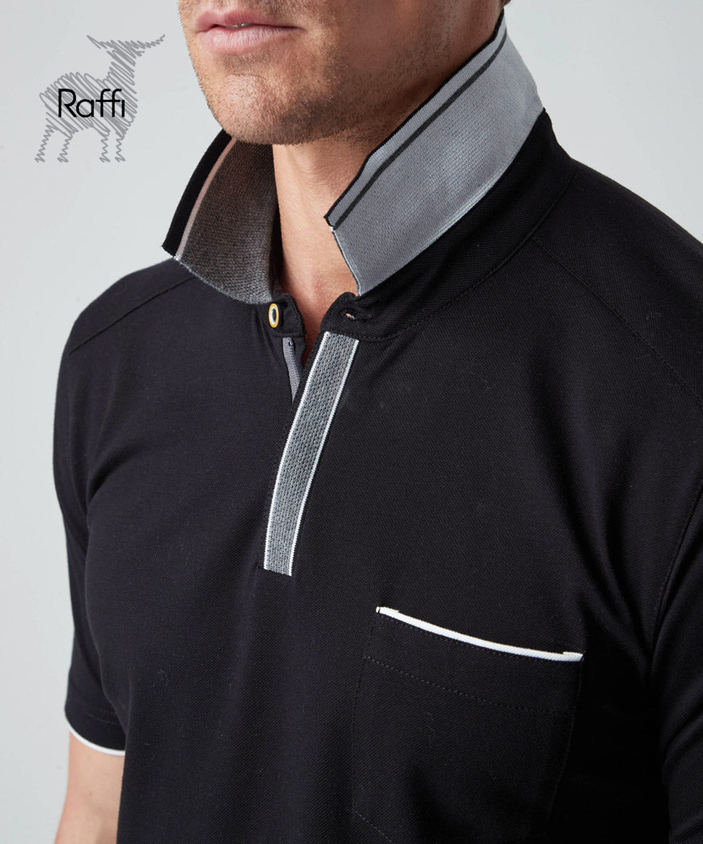 RAFFI SHORT SLEEVE POLO IN BLACK - Emporio