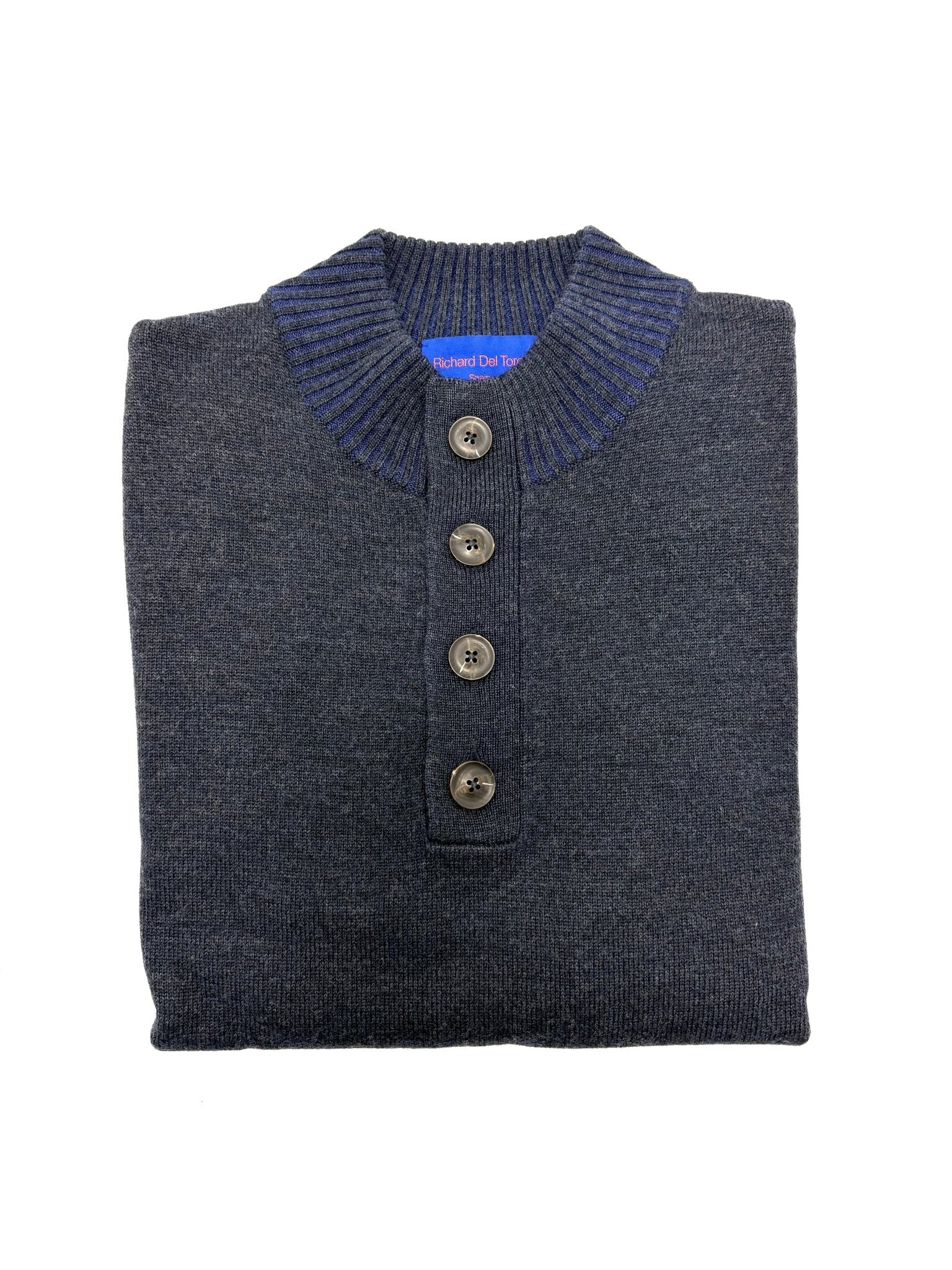 RICHARD DEL TORO 1/2 BUTTON MELANGE IN HEATHERED GREY - Emporio