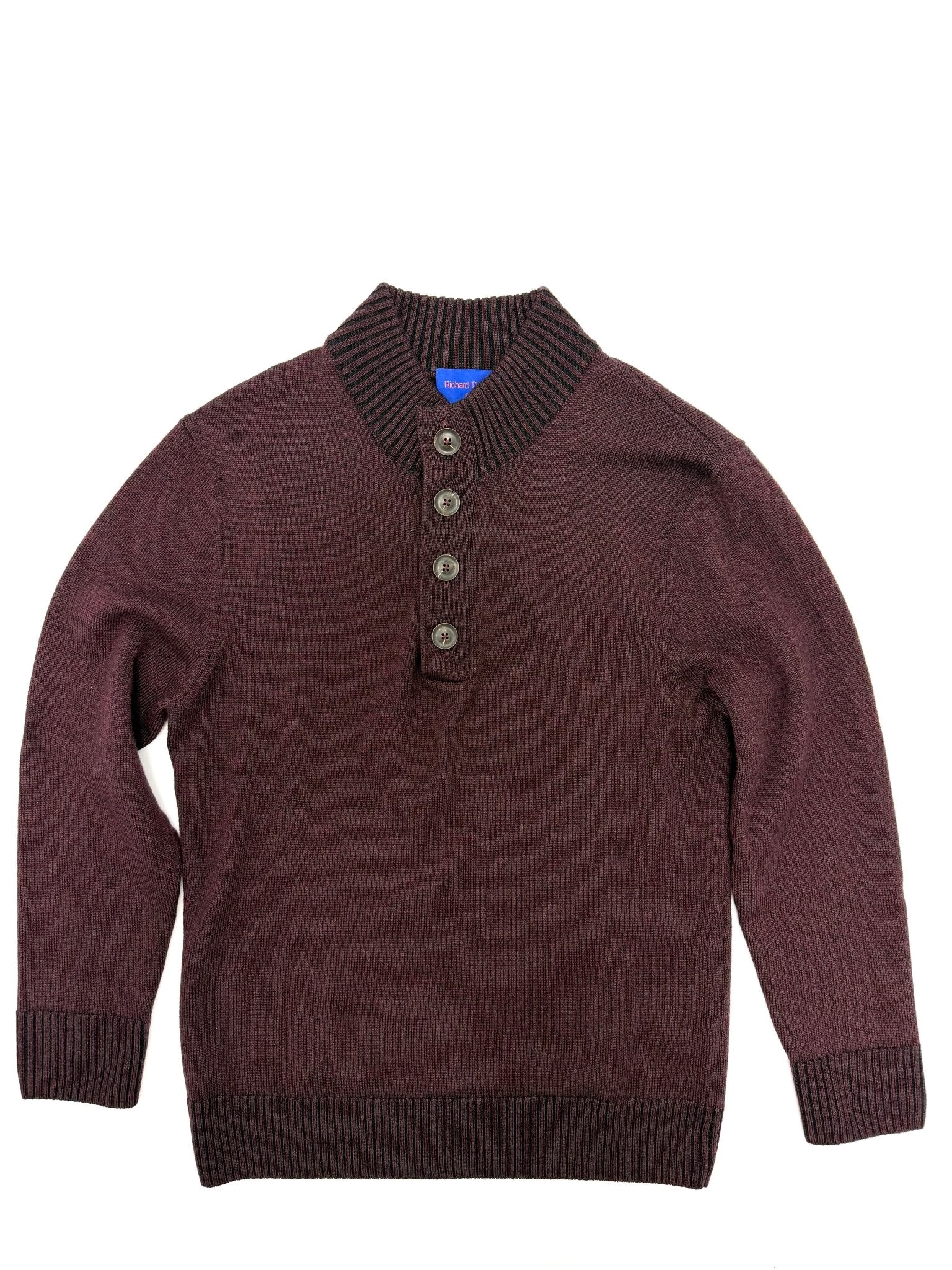 RICHARD DEL TORO 1/2 BUTTON MELANGE IN HEATHERED MAROON - Emporio