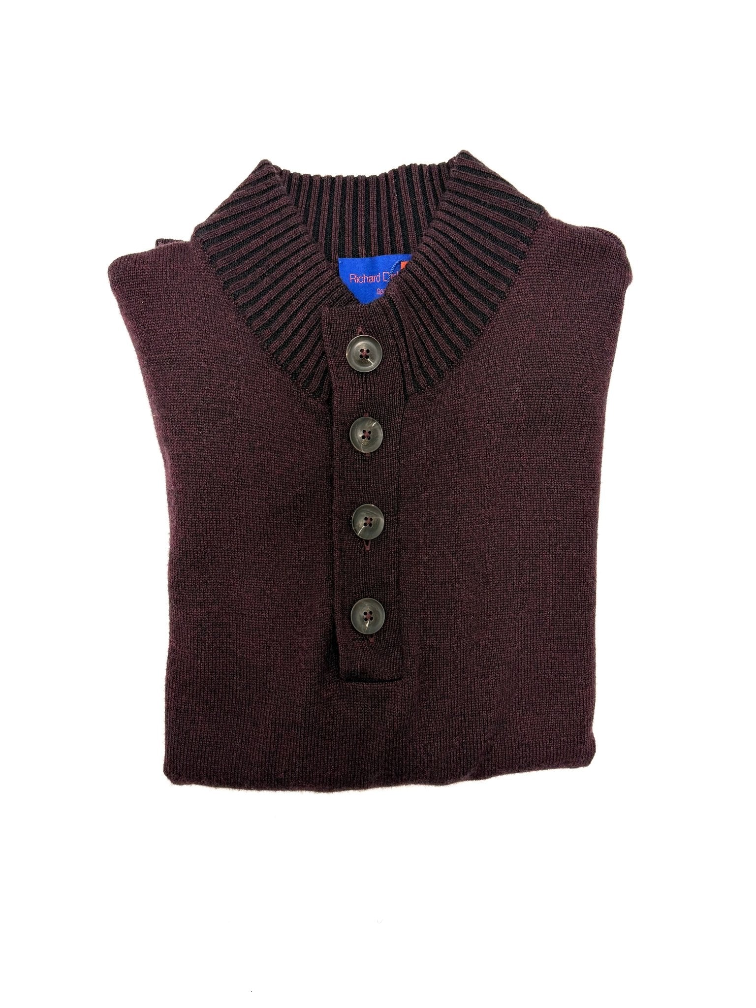 RICHARD DEL TORO 1/2 BUTTON MELANGE IN HEATHERED MAROON - Emporio