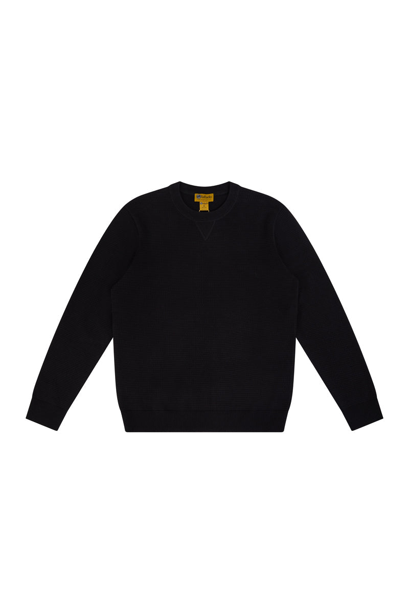 TEXTURED COTTON CREW IN BLACK - Emporio